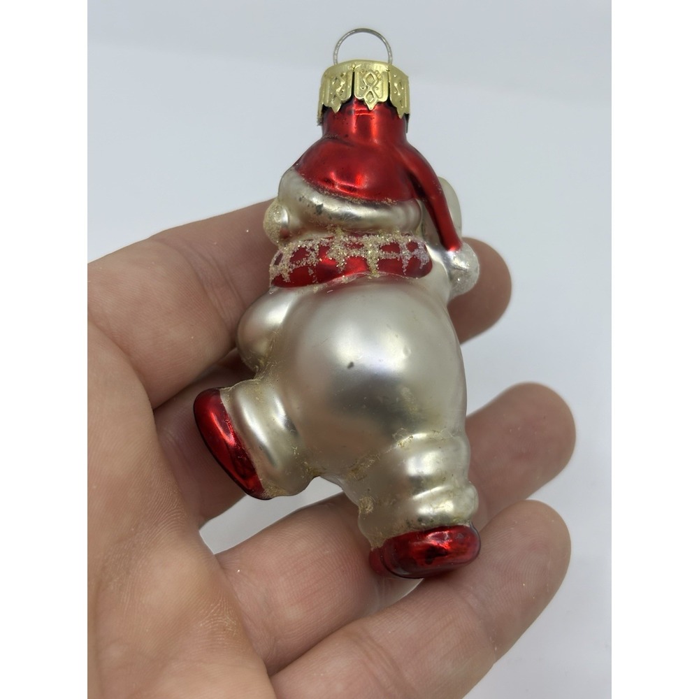 Vtg Blown Glass Christmas Ornament Festive Snowman 3" Red / White - Picture 3 of 5